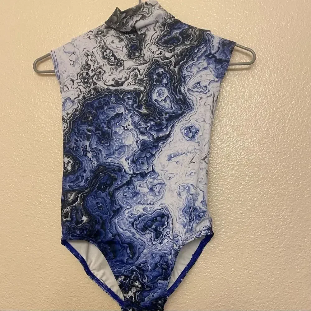 WEISSMAN Balera Dance Costume Cap Sleeve Leotard blue watercolor PL11863 MC